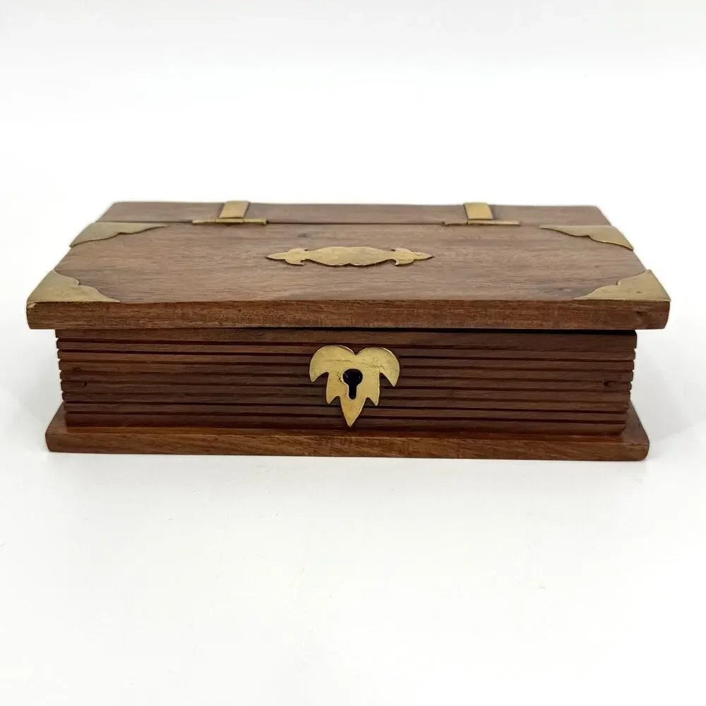 VTG 1970s House Of Lloyd Book-Shaped Brass & Wood Faux-Book Trinket Lock Box